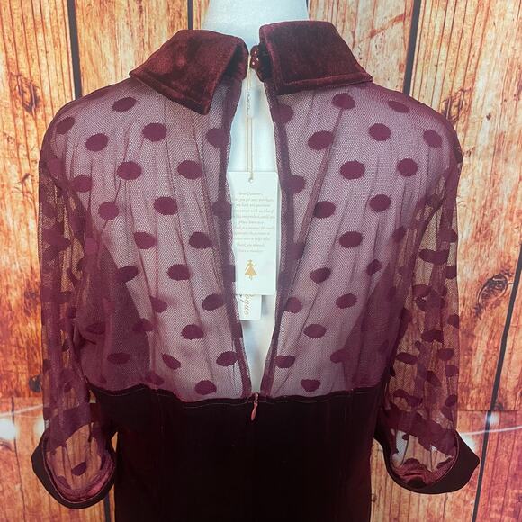 NWT Belle Poque Holiday Party Dress sz Extra Large Burgundy Wine Stretch Velvet - Picture 7 of 10